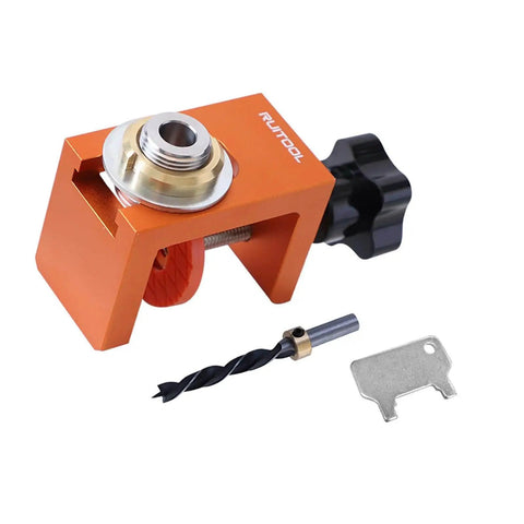 Pro Grade Pocket Hole Jig Kit With Integrated Scale For Precise Hole Placement, aluminum alloy, 6mm hole punch displayed with drill bit.