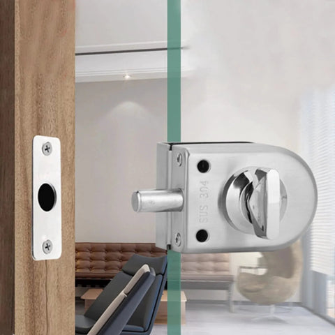Keyless Glass Door Lock For 10mm To 12mm Glass Doors In Stainless Steel, Floor Latch Bolt Ground Lock for Bathroom Installation
