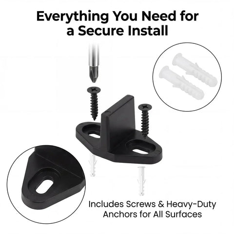 Close-up of 4 Pack Barn Door Floor Guides Adjustable Sliding Door Bottom Guide Floor Mount, shown with screws and anchors.