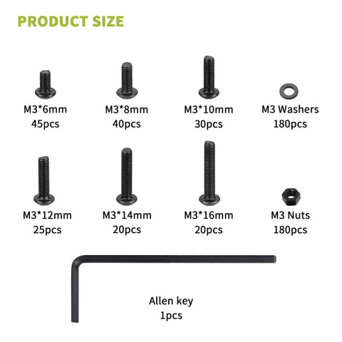 Contents of 540 Pcs M3 Screw And Nut Kit With Hex Socket Button Head Cap Screws Nuts And Washers Set Metric Machine Screw Assortment