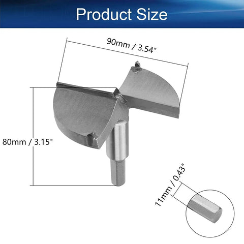90mm Forstner Drill Bit With Tungsten Carbide Tip And Hex Shank For Woodworking Hole Cutter Boring Bit Heavy Duty Gray