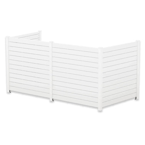 Heavy Duty Ground Mounting Kit for Four Panel Privacy Screens That Secures To Concrete, featuring white panels standing up to wind.