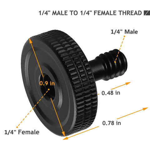 Close-up view of a Two Pack Thumb Screw Camera Quick Release Adapter with 1/4-inch male to female thread, rubber pad visible.
