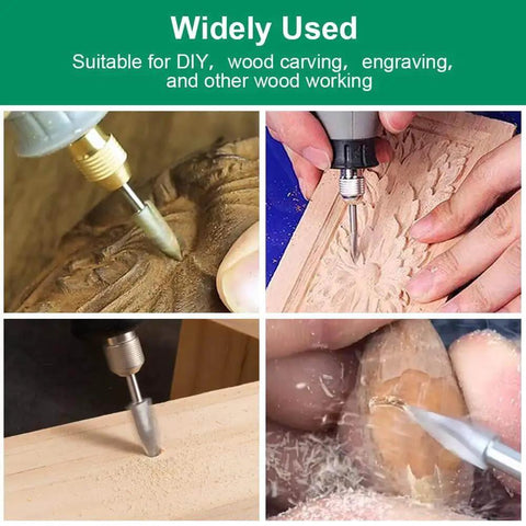 Wood Carving Drill Bits Set for Dremel Rotary Tool Five Piece Engraving Bits for Woodworking and DIY Crafts With One Eighth Inch Shank In 3mm 4mm 5mm 6mm And 8mm Sizes in use on wood projects