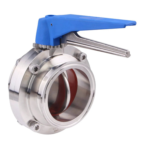 Butterfly valve with blue trigger handle, stainless steel 304, 3-inch tri-clamp, Amazon brand
