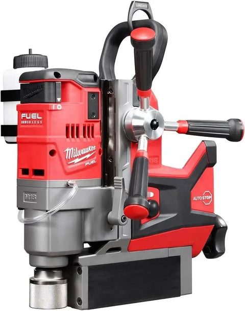 Front view of the M18 FUEL 1.5 Inch Lineman Magnetic Drill Kit Workhorse For Heavy Duty Steel Drilling With Brushless Powerstate Motor