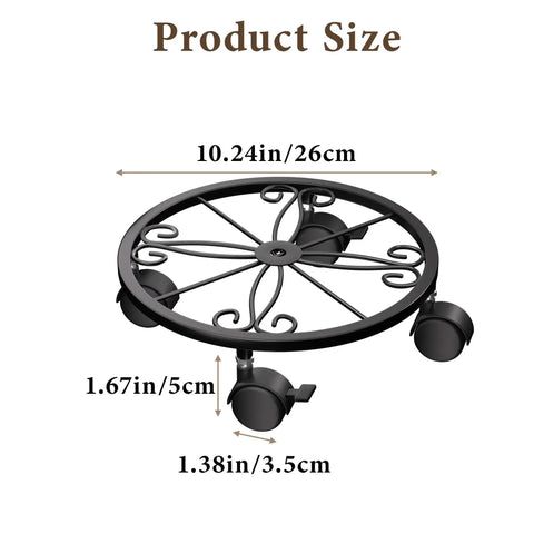 10.24 Inch Plant Caddy With Wheels For Indoor And Outdoor Use, showing metal frame and 360 Degree Lockable Casters, size dimensions labeled