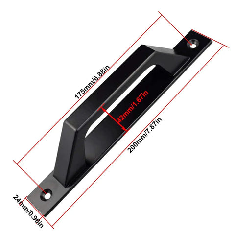 Four Piece Carbon Steel Sliding Barn Door Handle Set In Matte Black Finish, 19.6 Cm Long, Side View with Dimensions