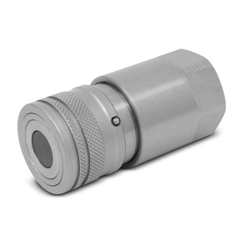 Summit Hydraulics 3/4-inch SAE-12 flat-face hydraulic quick-connect coupling with dust cap, silver metal