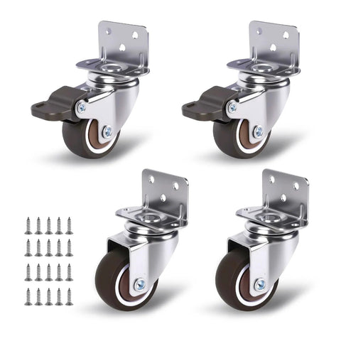 1 Inch Small Caster Wheels Set of 4 with L Bracket and Low Profile Side Mount Swivel Rubber Casters, screws included