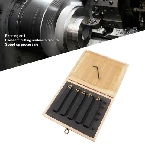 Five-Piece Carbide Turning Tool Set With Three-Quarter Inch Indexable Turning Tools And 60 Degree 75 Degree And 90 Degree Inserts