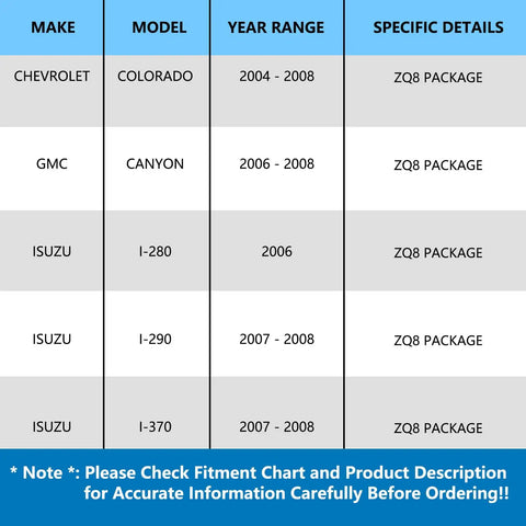 Fitment chart for Front Right Passenger Side Wheel Hub Bearing Assembly Replacement For 2WD Heavy Duty Upgrade.