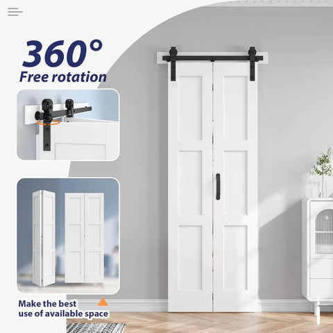 Installed White Bifold Barn Door for Closet with Solid MDF Build and Waterproof PVC Surface, 30x84 Sliding Bi Fold Door with Hardware Kit