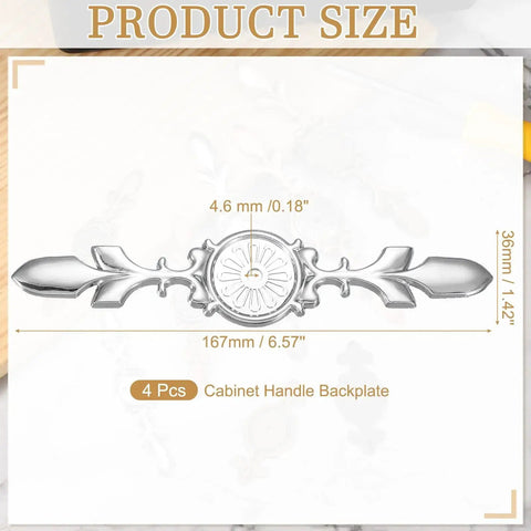 Four Pack Cabinet Backplates In Zinc Alloy Approximately 6.57 Inches Long With Three Sixteenth Inch Single Hole, Vintage Silver Design