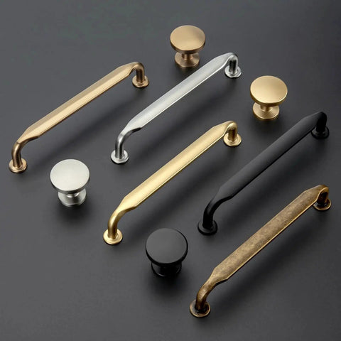 Assorted cabinet pulls and knobs including brushed brass, fitting Brushed Brass Cabinet Pulls Seven And One Half Inch Ten Pack Zinc Alloy