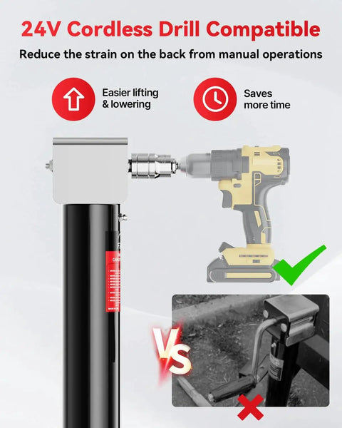 A Frame Trailer Jack 5000 LB Cordless Drill Compatible 23 Inch Lift For RVs with cordless drill compatibility diagram