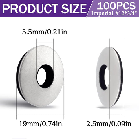 Ranstac stainless steel bonded sealing washer with neoprene/EPDM, 19mm OD, 5.5mm hole, 2.5mm thick, 100 pcs front/side