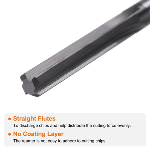 Close-up of Carbide Chucking Reamer 0.224 Inch Straight Flute Tool For Metalworking Lathes And CNC Machining Centers, uncoated surface.