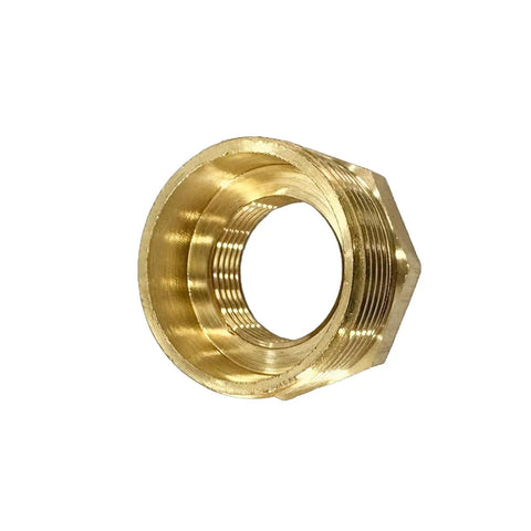 Brass Reducer Hex Bushing 1-1/4 Inch Male NPT To 3/4 Inch Female NPT Threaded Pipe Fitting Reducing Adapter, close-up view