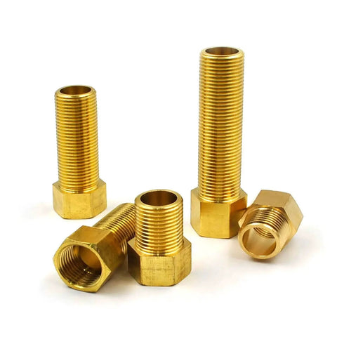 Five Pack Half Inch Brass Extension Adapter Set With Half Inch Male To Female Nipple Fittings Hex Bushing Converter For Plumbing