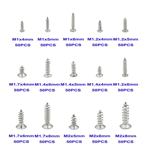 Pro Grade 750 Piece Metric Self Tapping Screws Kit In 304 Stainless Steel With Phillips Flat And Countersunk Heads Covers M1 To M2 Sizes