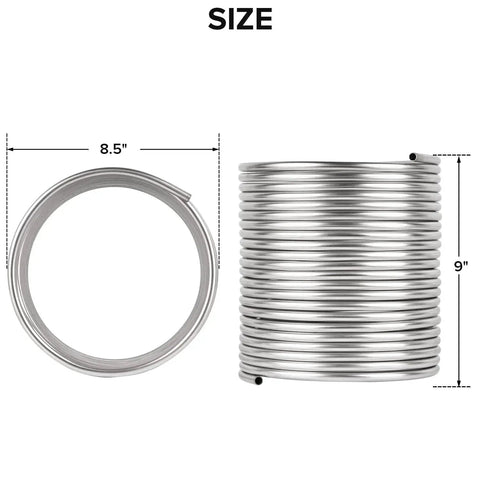 3/8 Inch By 50 Foot 304 Stainless Steel Immersion Tubing Coil For Ice Bath Water Chiller And Beer Brewing, side and top view