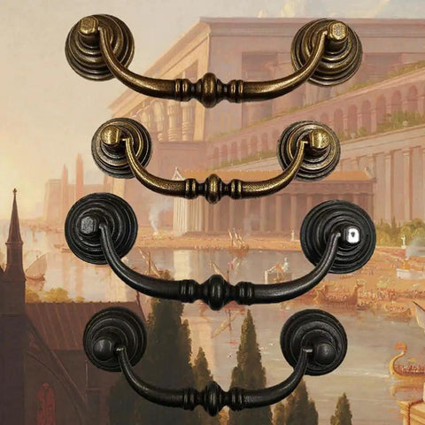 Three antique brass cabinet bar pulls with 4.3 inch center to center, vintage retro drawer handles in yellow bronze finish, 125mm length.