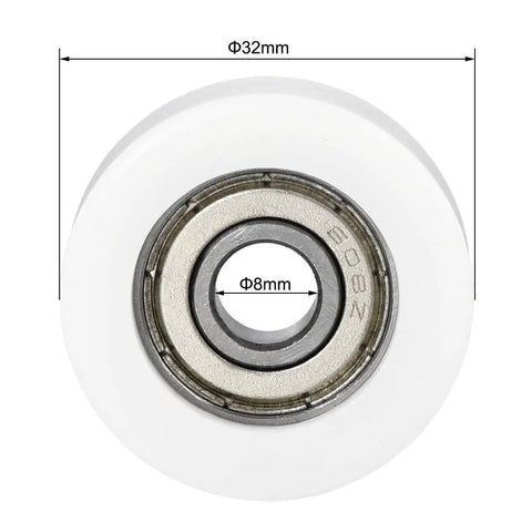 Front view of 608ZZ Ball Bearing Guide Pulley Roller Wheel 8x32x12mm Double Shielded Chrome Steel for micro motors and industrial use