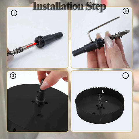 Installation steps for Heavy Duty 8 Inch Bi Metal Hole Saw Kit For Metal And Wood Rannb Bi Metal Cutter Set with Sharp Teeth