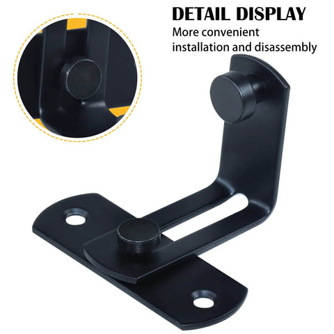 Close-up of Two Pack 90 Degree Rotating Barn Door Locks for Privacy and Security, Solid Stainless Steel Latch and Hook Set