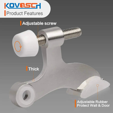 Close-up of 2 Pack Hinge Pin Door Stopper Brushed Satin Nickel Adjustable Heavy Duty, showing adjustable screw and rubber bumper.