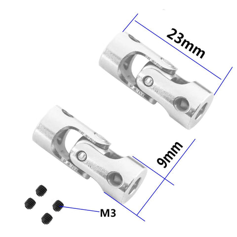 5-pack silver metal U-joint steering shaft couplers for RC cars, 3.17–4 mm shafts, with M3 screws.