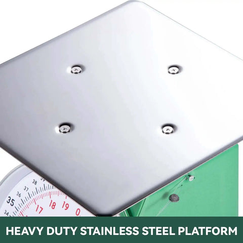 Heavy Duty Mechanical Kitchen Scale 44Lb 20Kg Portion Control Dial Scale With Stainless Steel Platform close-up view.