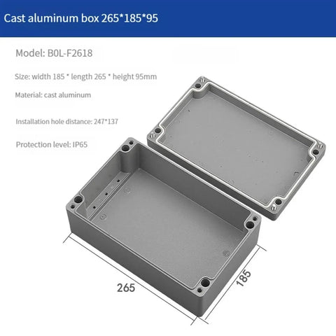 Heavy Duty IP66 Waterproof Cast Aluminum Junction Box 265x185x95 mm with open lid showing durable construction