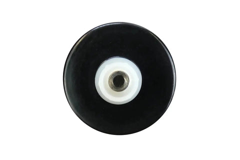 Top view of a single glide from the 16 Pack Self Leveling Table Glides With Quarter Inch Threaded Stem And Adjustable Feet And Hardware Eliminates Wobble On Uneven Floors For Home And Office Tables With Durable Black Finish.