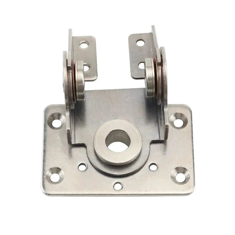 304 stainless steel damping dual-axis torque hinge mounted on a base plate.