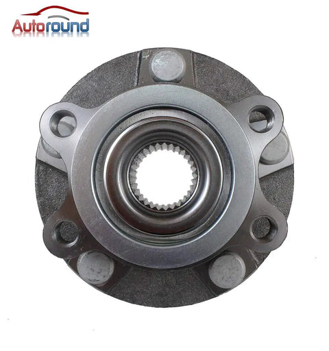 Front view of Wheel Hub And Bearing Assembly Front Axle Compatible With 2008 2013 Nissan Rogue 2014 2015 Rogue Select And 2007 2012 Sentra 5 Lug ABS Plug And Play Replacement