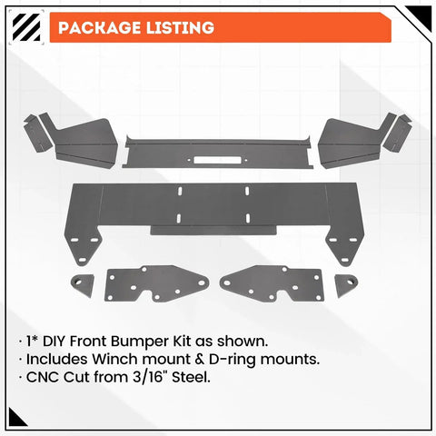 DIY Front Bumper Bare Metal Kit For 1984-2001 Jeep Cherokee XJ Winch Mount Plate including steel parts layout