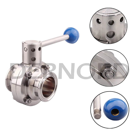 DERNORD sanitary butterfly valve, 1.5-inch tri-clamp, stainless steel 304, blue pull-handle