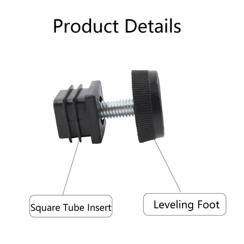 Side view of 8Pcs Adjustable Leveling Feet Square Insert Kit For Cabinets Sofas Tables And Chairs Black 20x20mm Inserts 30x11mm Base