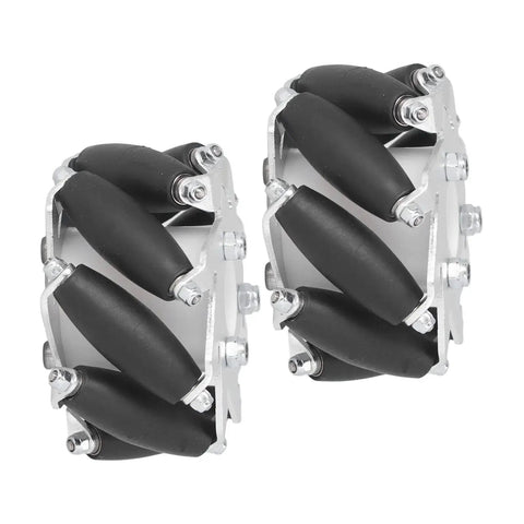 Side view of 60mm Omni Directional Aluminum Alloy Wheel Set For RC Robots And DIY Projects Featuring Eight Rubber Rollers Per Wheel