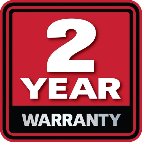 Red and black icon displaying "2 Year Warranty" text.