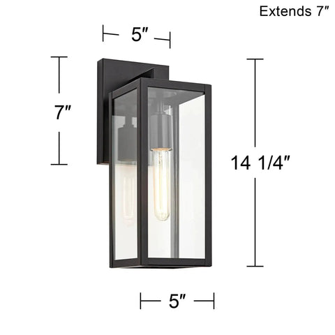 Dope Mystic Black Outdoor Wall Light With Clear Glass Panel, 14 1/4 Inch Tall, 7 Inch Projection, Backplate 7x5 Inches