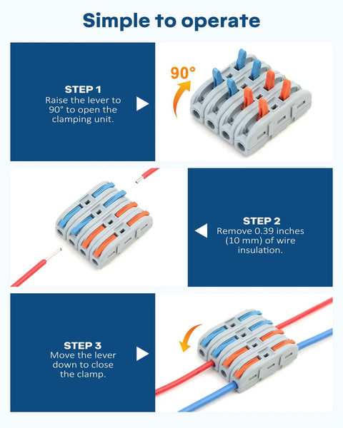 20 PCS Eugiichr lever wire connectors kit with blue and orange levers for push-in inline splices, AWG 28–12