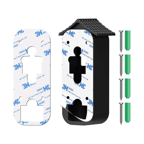 No Drill Doorbell Mount For Blink Video Doorbell 2Nd Gen Renter Friendly Tool Free Easy Installation Doorbell Not Included Black Security Mount For Apartments shown with adhesive backing and screws.