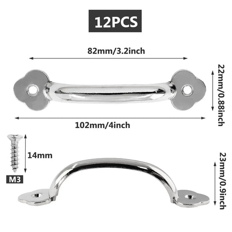12 Pcs 4 Inch Modern Silver Plum Blossom Box Pull Handles Zinc Alloy With Screws For Drawers Cabinets Wardrobes Hole To Hole 3.2 Inches Durable Hardware With Smooth Finish And Easy Mounting For Quick Home Upgrades