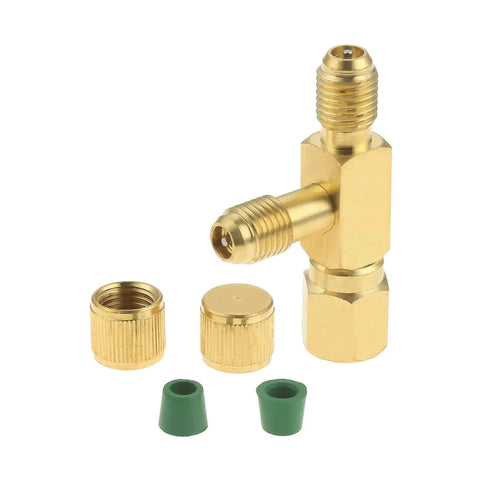 Quick Coupler Access Tee For Vacuum Gauges And Deep Vacuum Pumps, One Quarter Inch Valve Core Tee Adapter With Swivel Connector