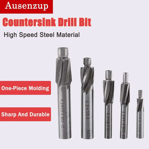 Counterbore Drill Bit Set For CNC Milling 5 Piece M3 To M8 Countersink End Mills 4 Flute HSS AL High Speed Steel For Copper Aluminum Steel Cast Iron Machining Ausenzup