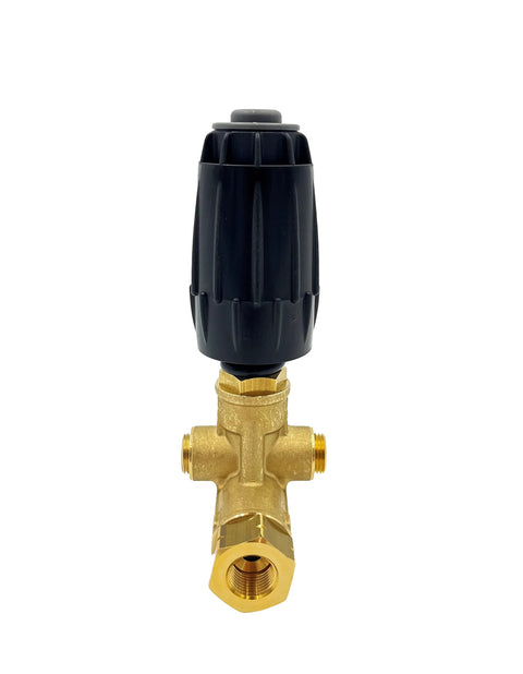 Annovi Reverberi VRT3-310 unloader valve with brass body and black adjustment knob (front view)
