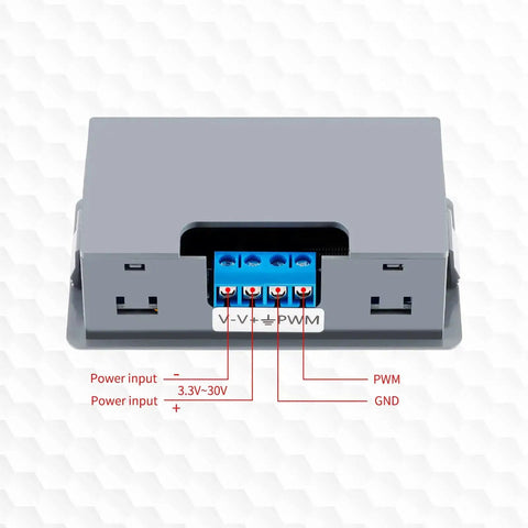 Rear view of Beefy 1-Channel PWM Signal Generator XY-KPWM, showing power inputs and PWM output connectors on durable shell.